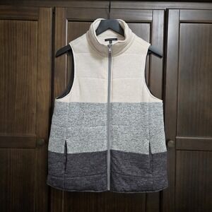 Staccato Vest Womens Small Beige Gray Black Colorblock Puffer Zip Up Knit‎ Soft
